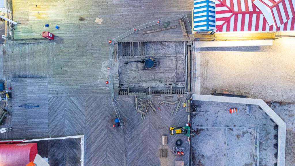 Progress on the Seaside Heights boardwalk replacement project, Feb. 7, 2023. (Photo: Daniel Nee)