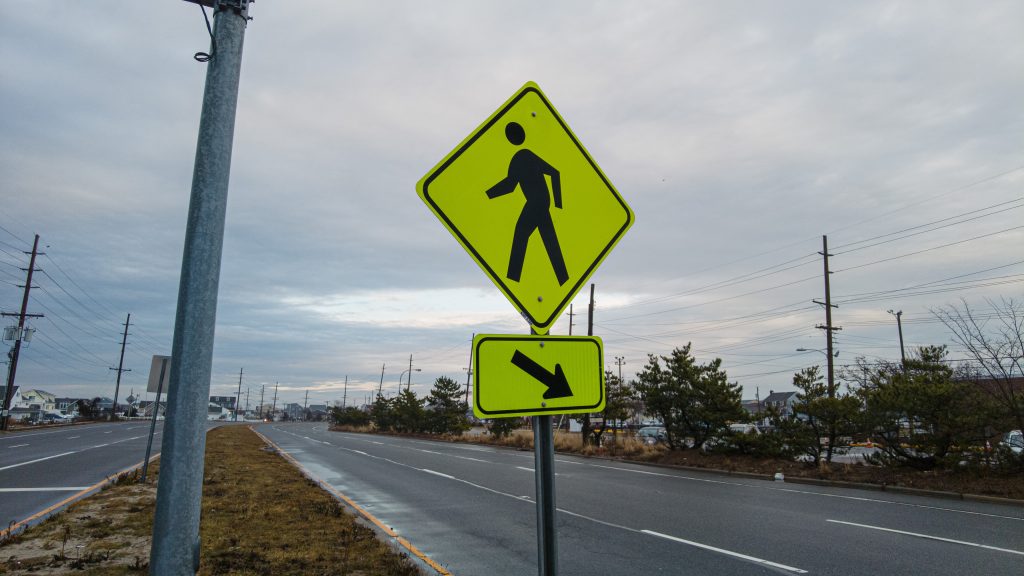 Pedestrian crossings over Route 35, Seaside Heights, N.J., Feb. 2023. (Photo: Daniel Nee)