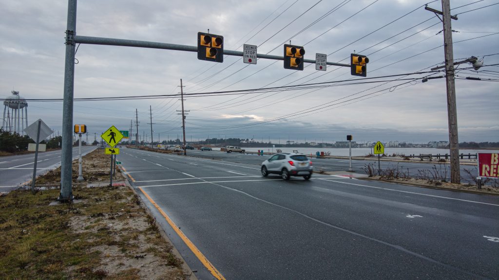 Pedestrian crossings over Route 35, Seaside Heights, N.J., Feb. 2023. (Photo: Daniel Nee)