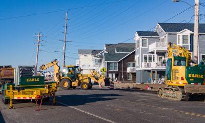 Crews work on the reconstruction of H and G streets in Seaside Park, N.J., Feb. 14, 2023. (Photo: Daniel Nee)