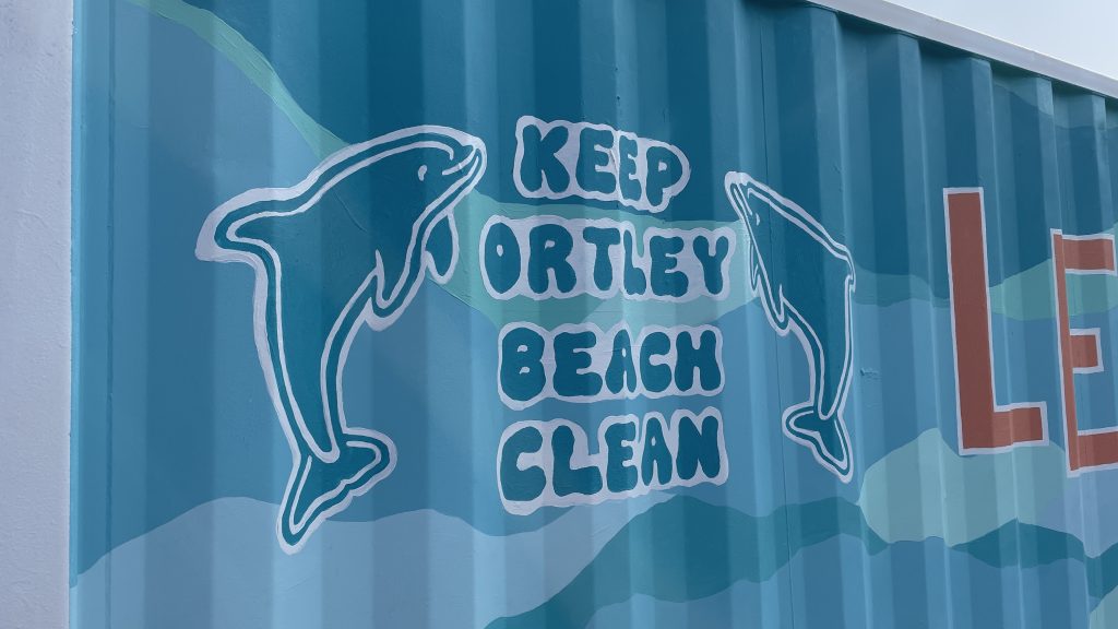 A mural painted on a storage container in Ortley Beach by Toms River High School East students, May 2023. (Photo: Shorebeat)