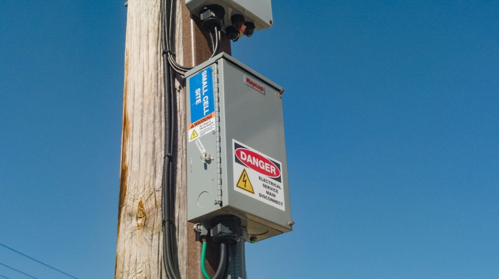 A small 5G wireless facility on top of an existing wooden pole, Lavallette, New Jersey, May 2023 (Photo: Shorebeat)