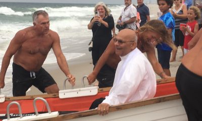 Lifeguards are honored during St. Pio's Blessing of the Water in Lavallette, Aug. 2023. (Photo: Anita Zalom)