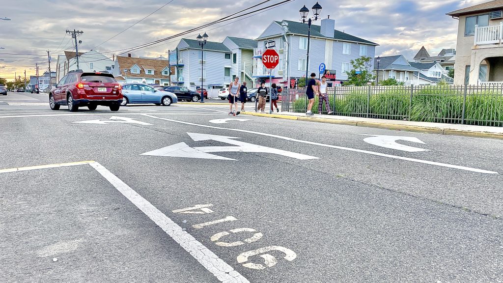 Directional markings indicating a one-way street in Seaside Heights, N.J., Aug. 2023. (Photo: Shorebeat)