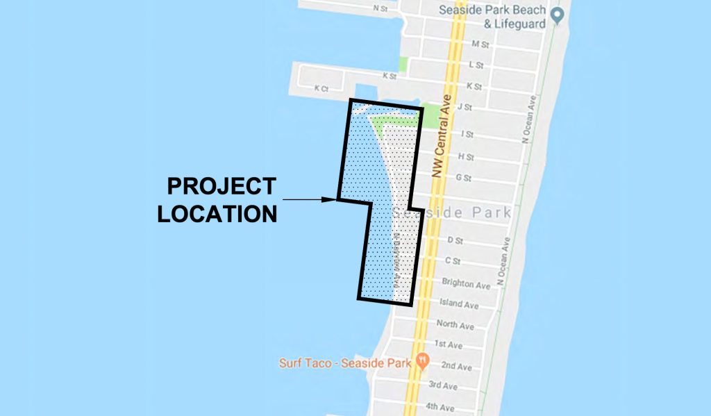 The location of a natural breakwater project designed by Seaside Park for the northern bayfront. (Credit: Planning Document/RVE)