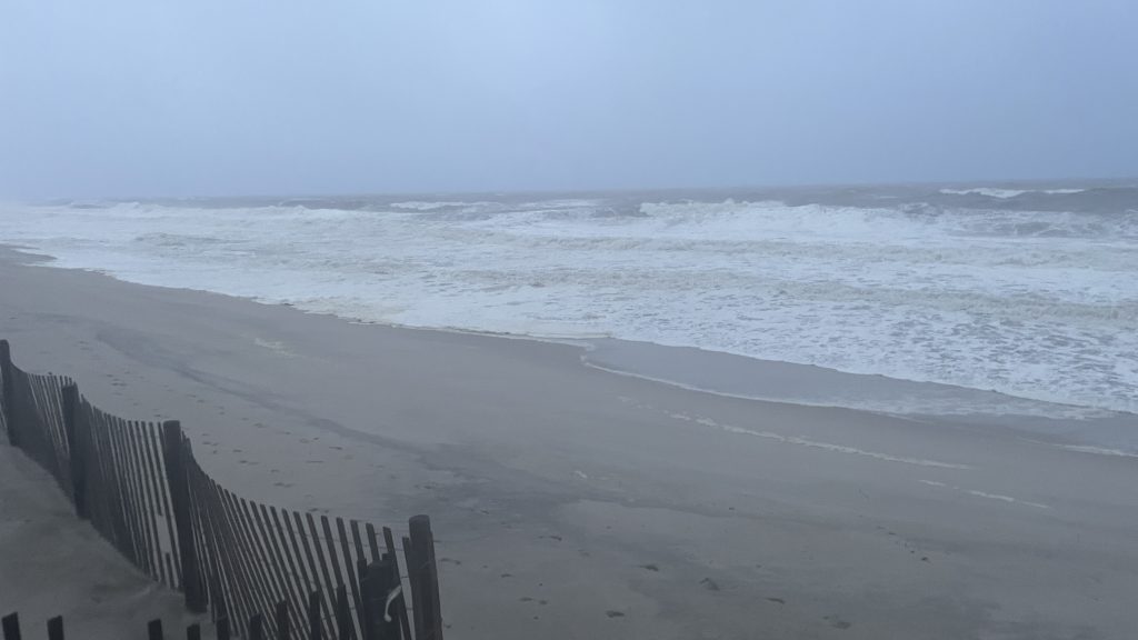Beach erosion and heavy surf as the remnants of Tropical Storm Ophelia strike Ocean County's northern barrier island. (Photo: Shorebeat)