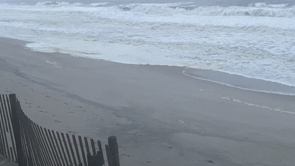 Beach erosion and heavy surf as the remnants of Tropical Storm Ophelia strike Ocean County's northern barrier island. (Photo: Shorebeat)