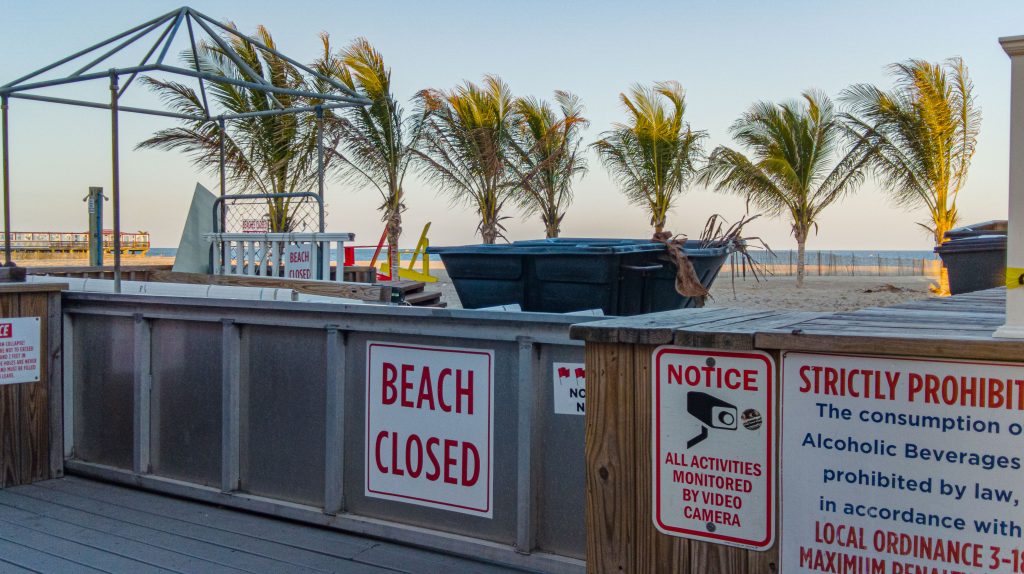 Blocked-off access points to the beach along Jenkinson's Boardwalk, Point Pleasant Beach, Sept. 20-21, 2023. (Photo: Shorebeat)