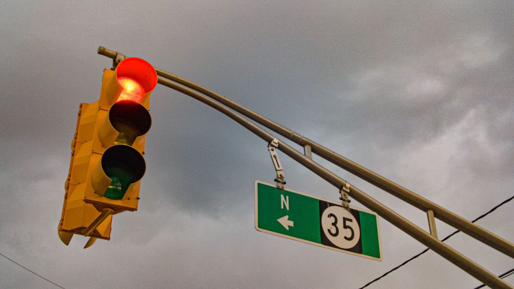 Traffic lights along Route 35 are 'blinking' again for the 2023-24 'off-season,' Oct. 16, 2023. (Photo: Shorebeat)