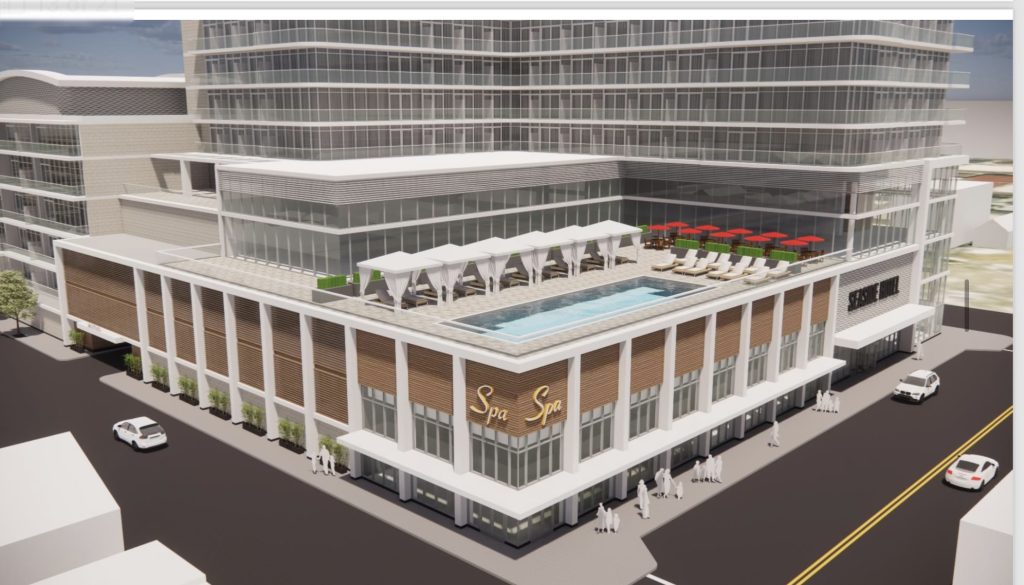 The rendering of a hotel proposed for Lincoln Avenue and Ocean Terrace in Seaside Heights, N.J., Oct. 2023. (Photo: Mike Loundy)
