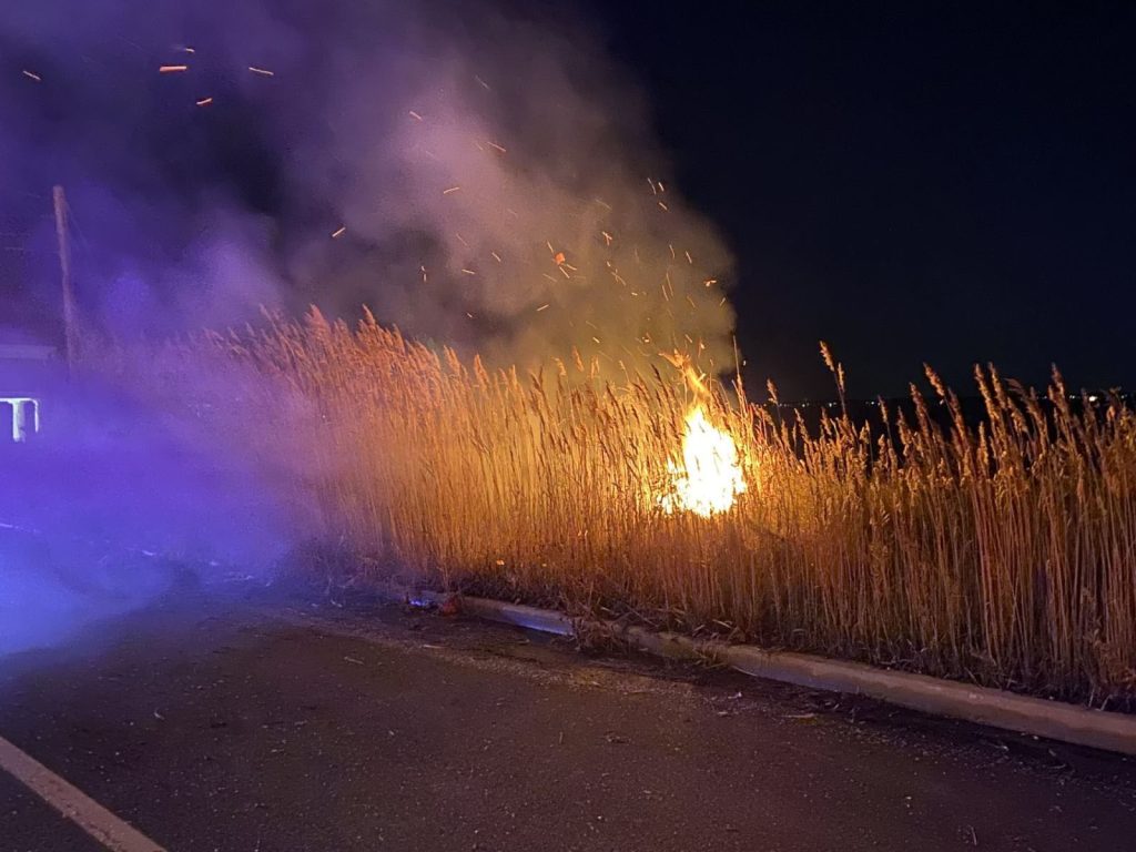 A brush fire on the bayfront in Seaside Park, Nov. 23, 2023. (Photo: SSPPD)