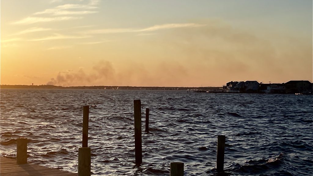 A controlled burn seen over Barnegat Bay, March 16, 2024. (Photo: Shorebeat)