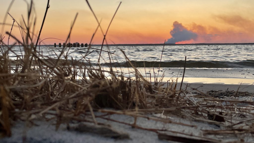 A controlled burn seen over Barnegat Bay, March 16, 2024. (Photo: Shorebeat)