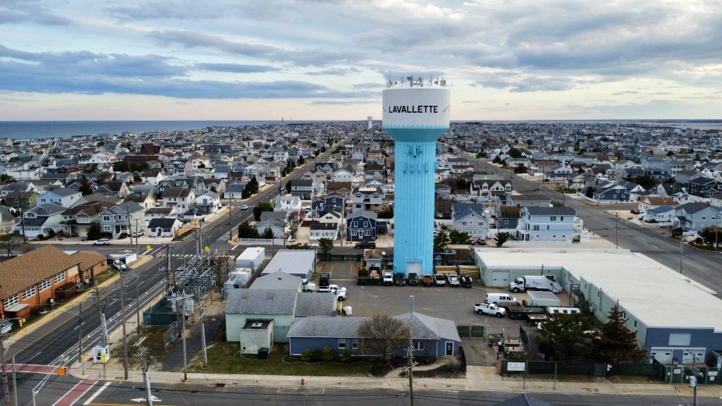 The Lavallette Public Works yard and water tower, March 2024. (Photo: Shorebeat)