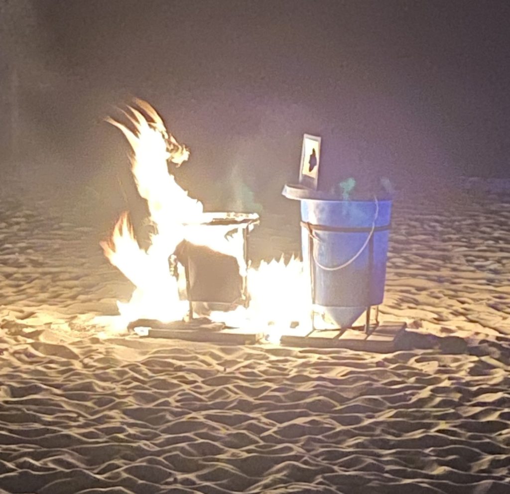 A trash can fire, sparked by fireworks, in Seaside Park, July 4, 2024. (Photo: Seaside Park Police)