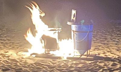 A trash can fire, sparked by fireworks, in Seaside Park, July 4, 2024. (Photo: Seaside Park Police)