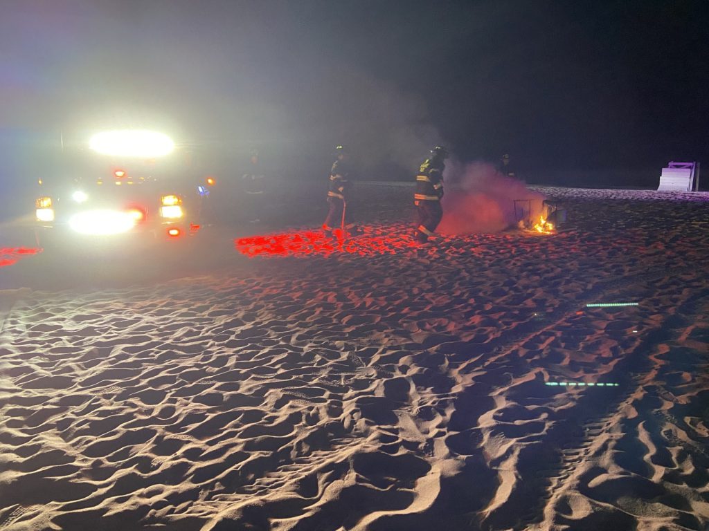 A trash can fire, sparked by fireworks, in Seaside Park, July 4, 2024. (Photo: Seaside Park Police)