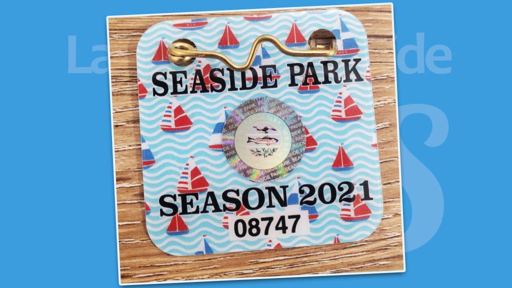 A 2021 Seaside Park season beach badge with security features. (File Photo)