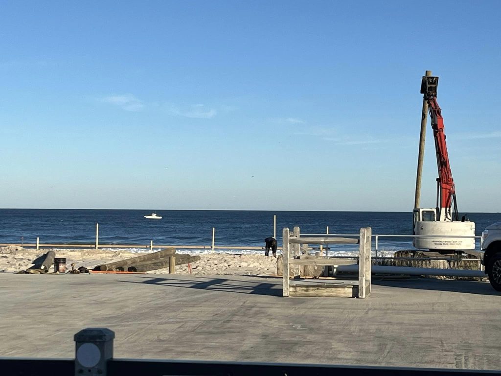 Pilings for the Funtown Pier extension are prepared, Nov. 2024. (Photo Credit: John Melfa/Seaside Heights Boardwalk/Facebook)