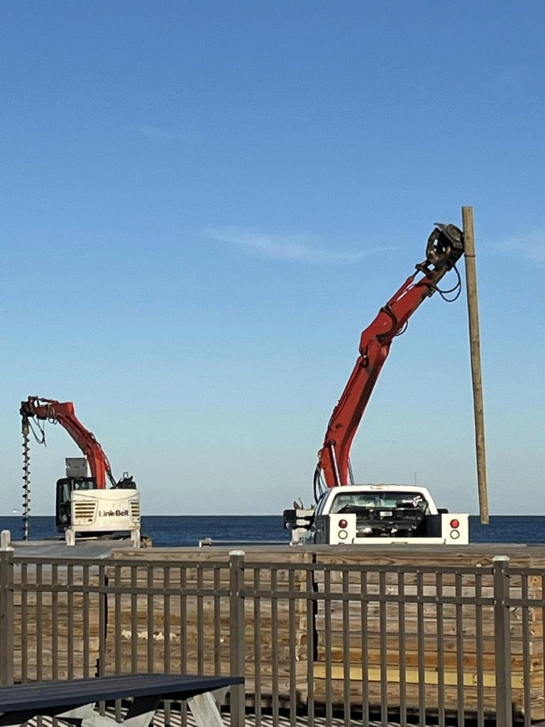 Pilings for the Funtown Pier extension are prepared, Nov. 2024. (Photo Credit: John Melfa/Seaside Heights Boardwalk/Facebook)