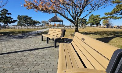 Lavallette's new benches are unveiled at a ceremony in November. (Photo: Vicki Centanni Guy/ Lavallette Boardwalk/ Facebook)