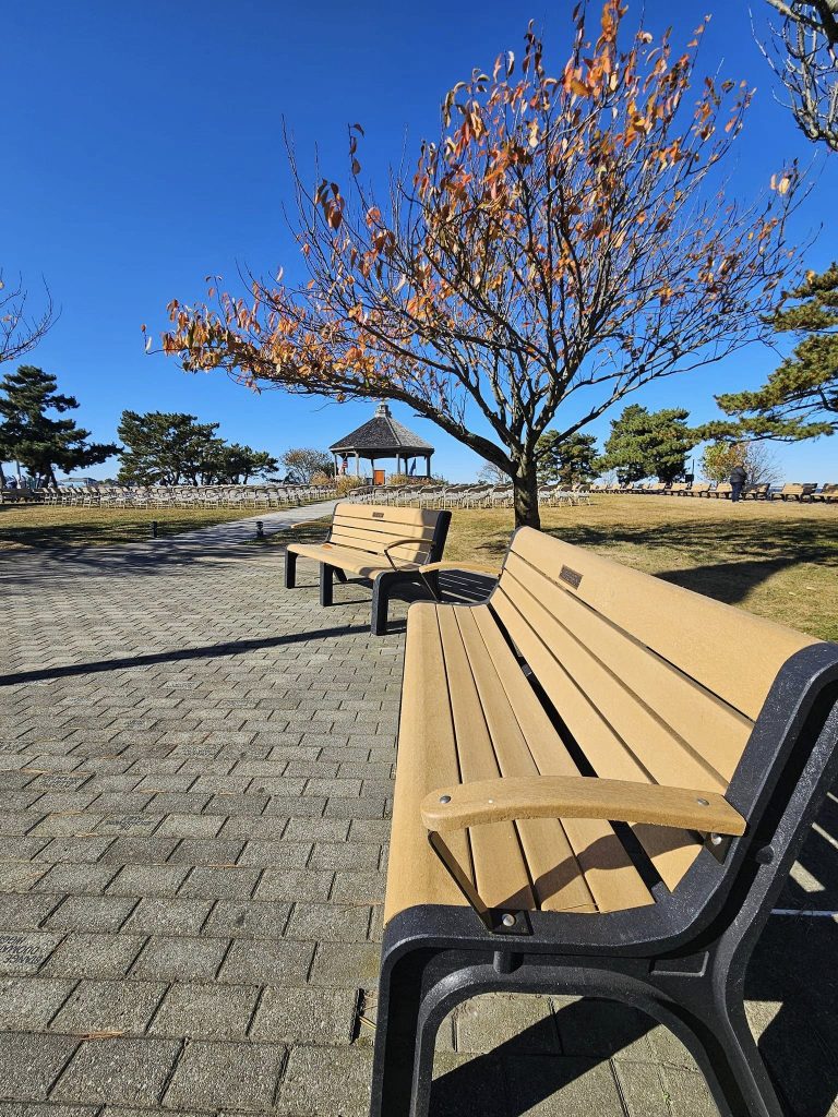 Lavallette's new benches are unveiled at a ceremony in November. (Photo: Vicki Centanni Guy/ Lavallette Boardwalk/ Facebook)