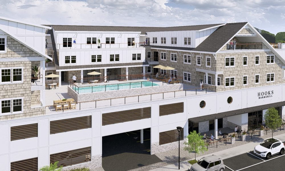 A rendering of a proposed restaurant and condominium complex to replace Hooks in Seaside Heights. (Courtesy: Mike Loundy/ MODE Architects)